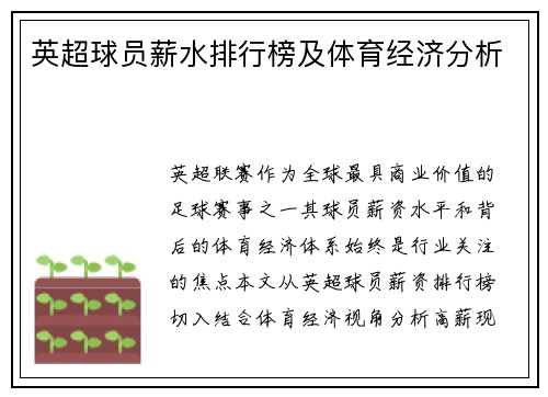 英超球员薪水排行榜及体育经济分析